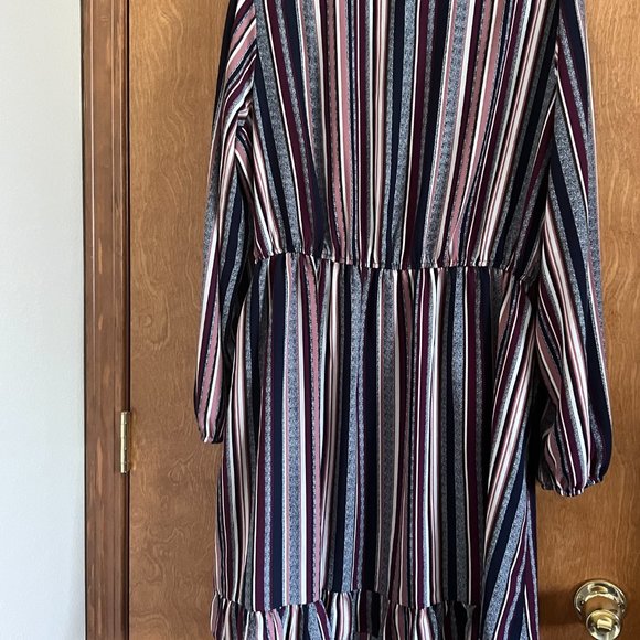 Womens Dress Juniors Large Wrap Mini Striped Long Sleeve V-Neck Navy Berry Teens - Picture 7 of 7